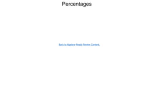 Percentages
Back to Algebra–Ready Review Content.
 