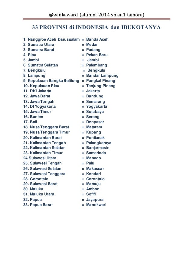 Brothergat Tabel 34 Provinsi Di Indonesia Dan Ibukotanya Lengkap