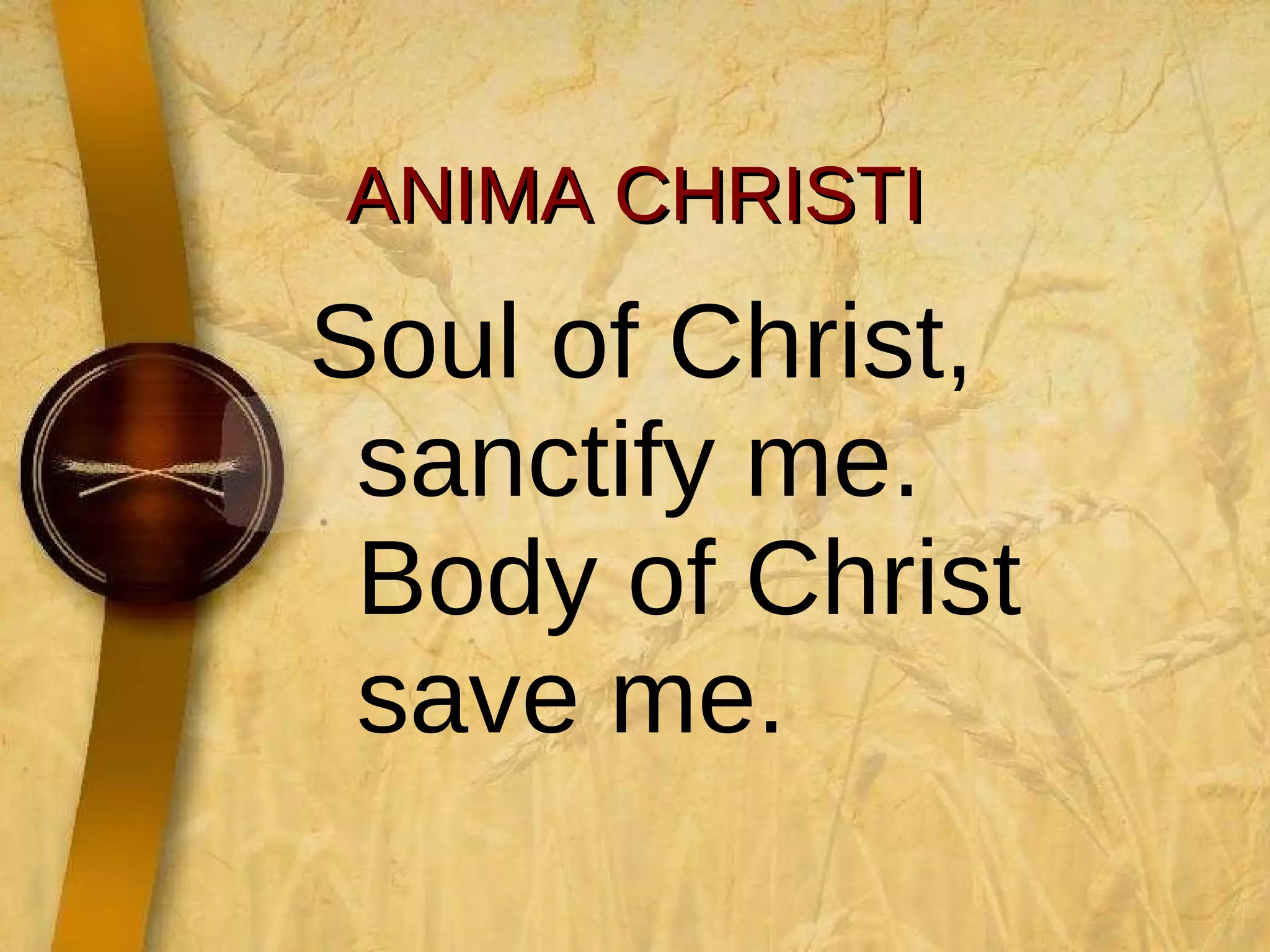 ANIMA CHRISTI Soul of Christ, sanctify me. Body of Christ save me. 