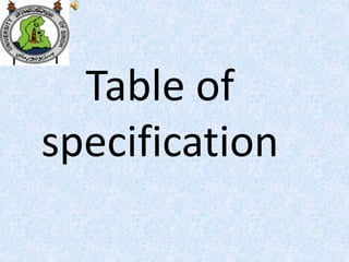 Table of
specification
 