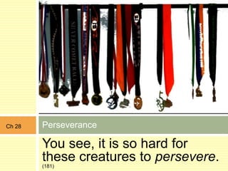 Ch 28   Perseverance

        You see, it is so hard for
        these creatures to persevere.
        (181)
 