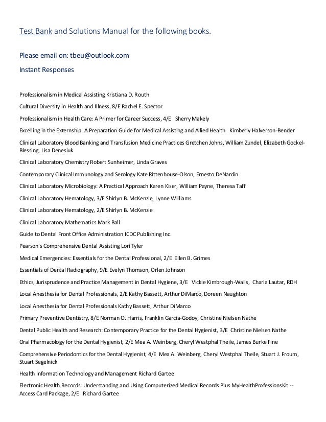 test bank and solutions manual health and hygiene test
