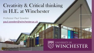 Creativity & Critical thinking
in H.E. at Winchester
Professor Paul Sowden
paul.sowden@winchester.ac.uk
 