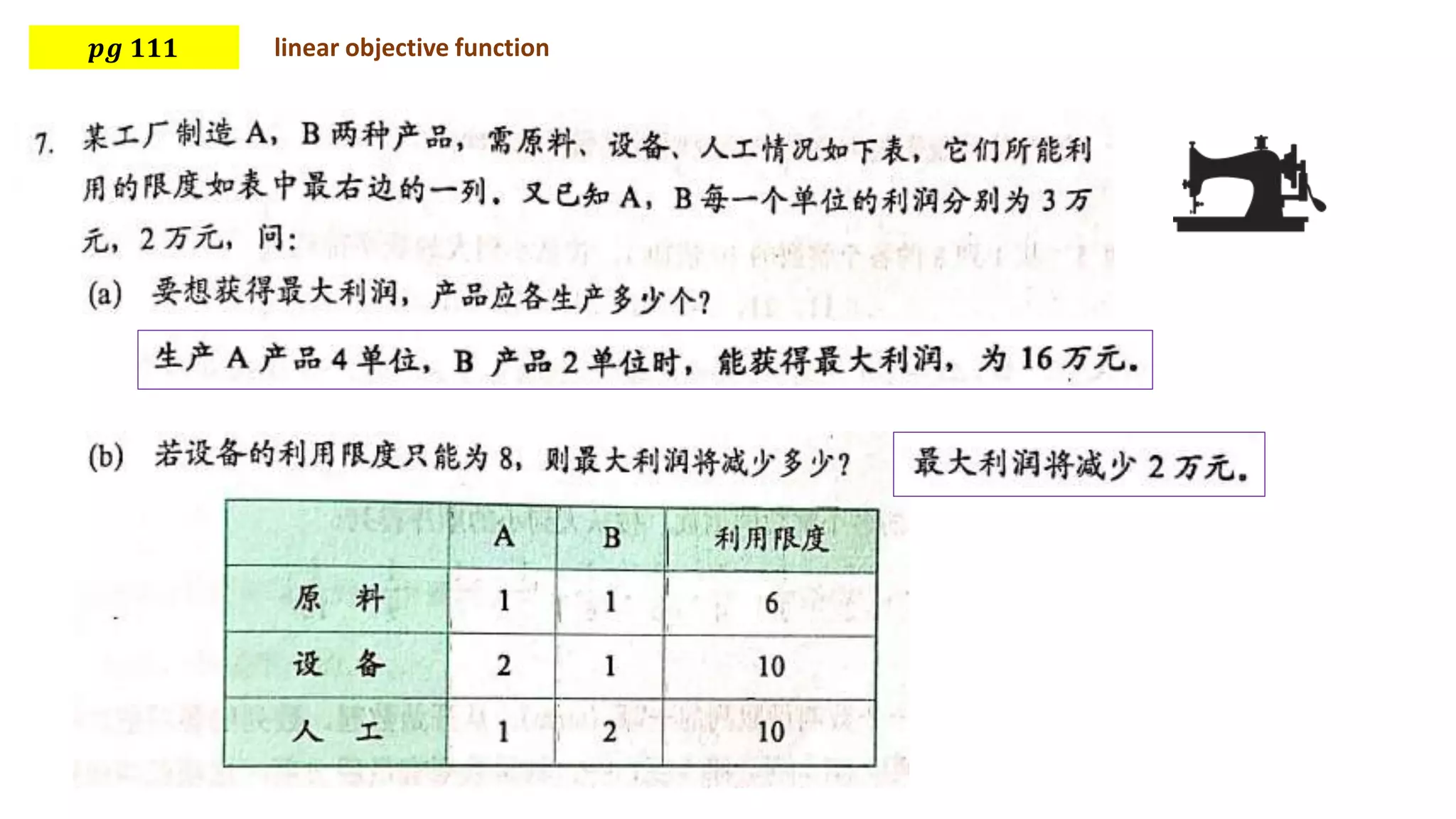 𝒑𝒈 𝟏𝟏𝟏 linear objective function
 