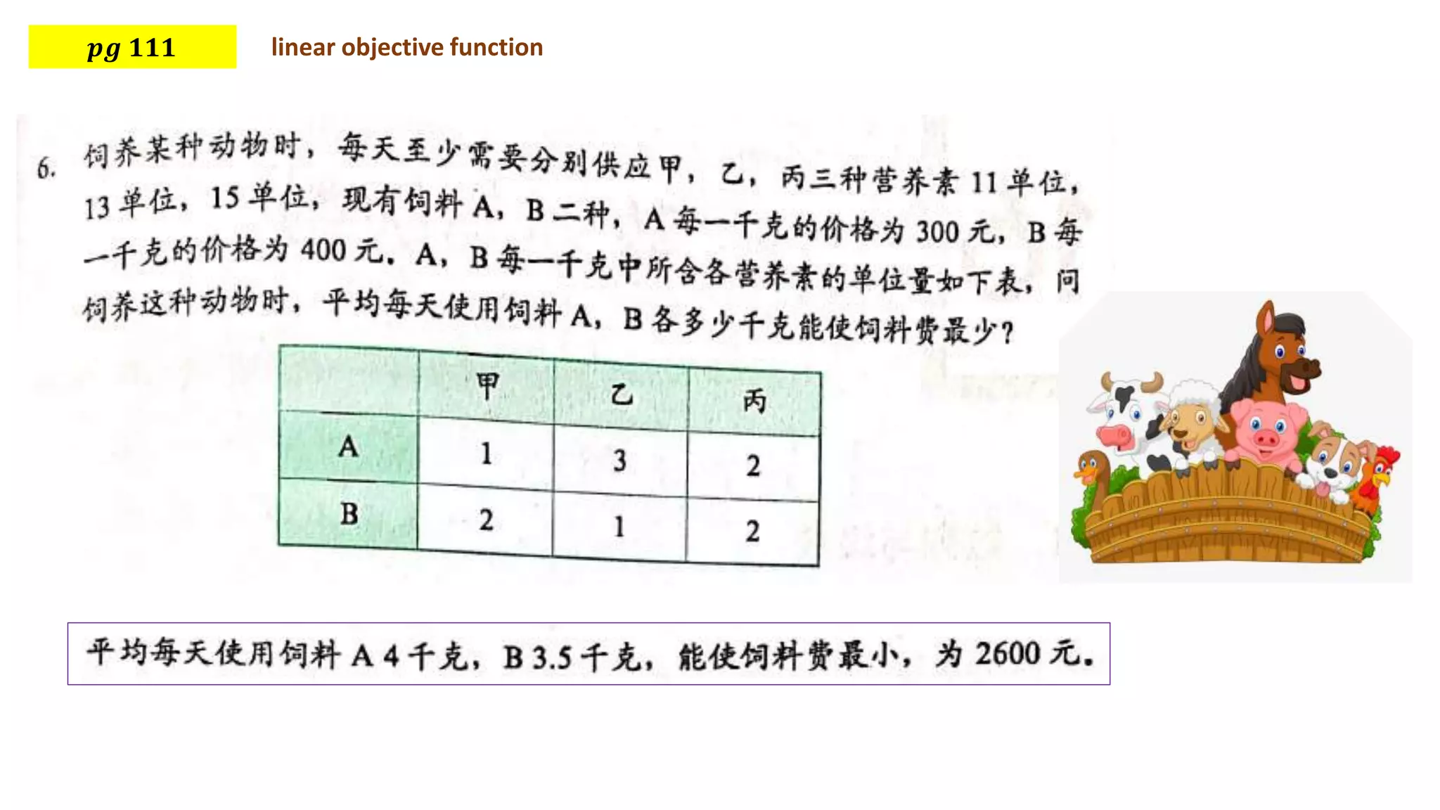 𝒑𝒈 𝟏𝟏𝟏 linear objective function
 