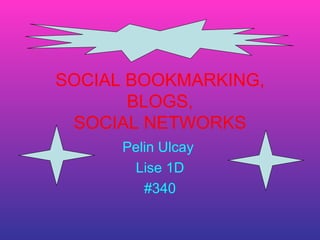 SOCIAL BOOKMARKING, BLOGS, SOCIAL NETWORKS Pelin Ulcay  Lise 1D #340 