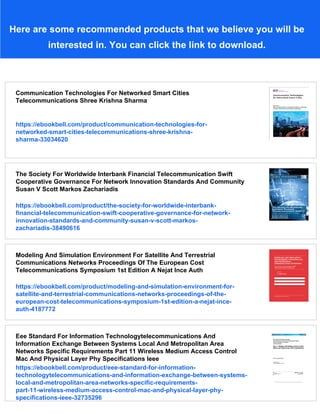 Telecommunication Networks For The Smart Grid Alberto Sendin | PDF