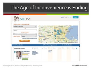 The Age of Inconvenience is Ending 
© Copyright 2014 D. Z. Sands, All Rights Reserved - @DrDannySands 
http://www.zocdoc.com/ 
 