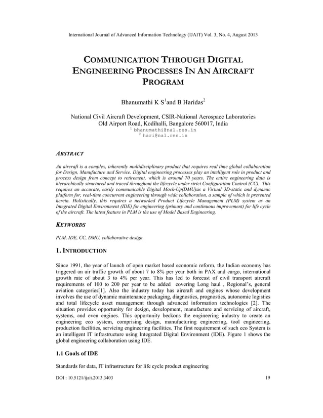 COMMUNICATION THROUGH DIGITAL ENGINEERING PROCESSES IN AN AIRCRAFT ...
