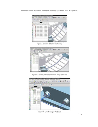 International Journal of Advanced Information Technology (IJAIT) Vol. 3, No. 4, August 2013
29
Figure12. Creation of Centre-line Routing
Figure13. Routing between connections along centre-line
Figure14. Auto Routing at Pin Level
 