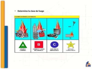 • Determine la clase de fuego
 