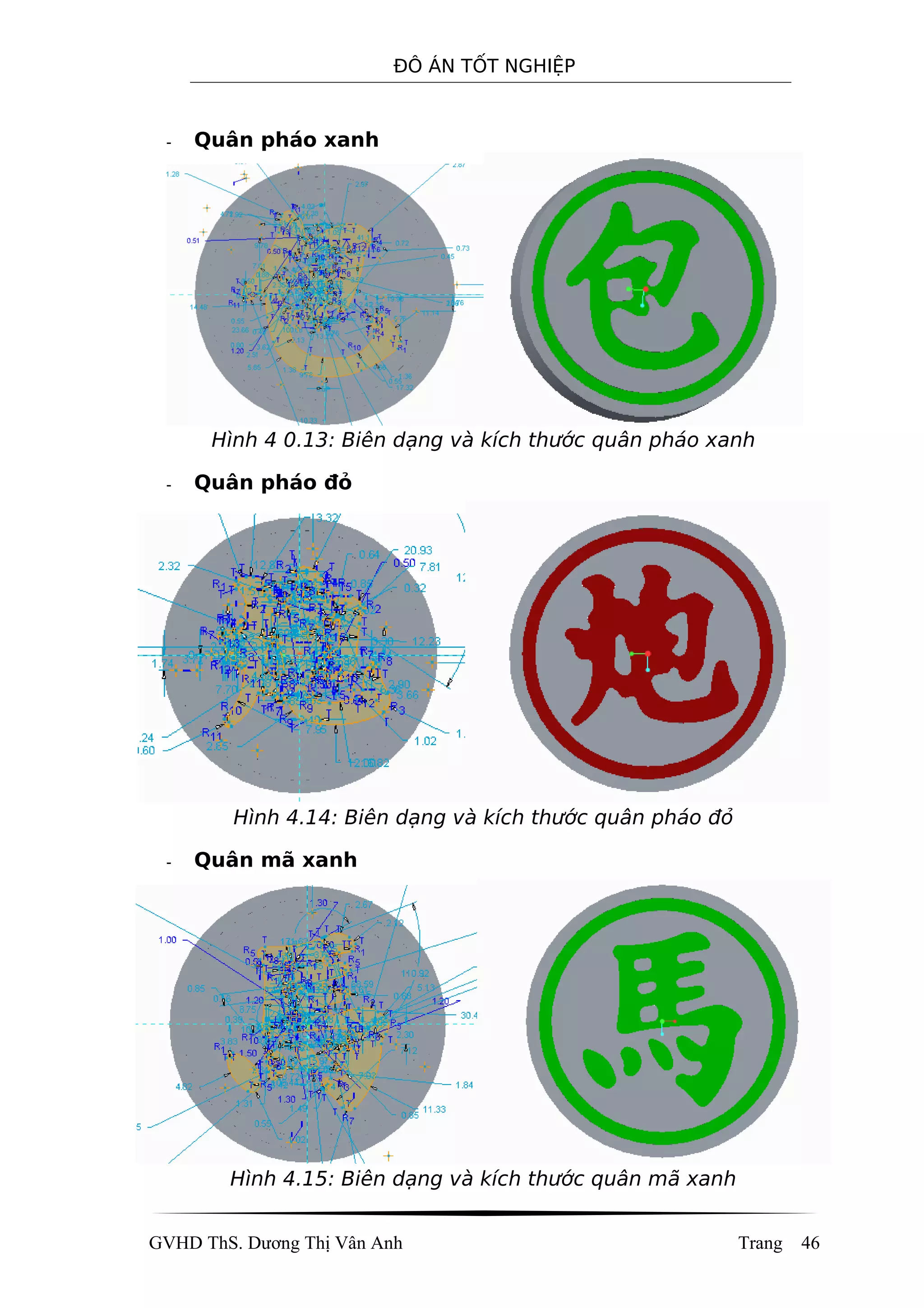 ĐÔ ÁN TỐT NGHIỆP
- Quân pháo xanh
Hình 4 0.13: Biên dạng và kích thước quân pháo xanh
- Quân pháo đỏ
Hình 4.14: Biên dạng và kích thước quân pháo đỏ
- Quân mã xanh
Hình 4.15: Biên dạng và kích thước quân mã xanh
GVHD ThS. Dương Thị Vân Anh Trang 46
 