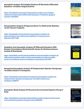 Asymptotic Analysis Of Mixed Effects Models Theory Applications And ...