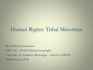 Human Rights: Tribal Minorities
By: Katherine Sorensen
GHY 341 : World Political Geography
University of Southern Mississippi – School of BEES
Fall Semester, 2018
 