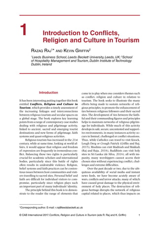 Conflicts Religion And Culture In Tourism Griffin Kevin Raj | PDF