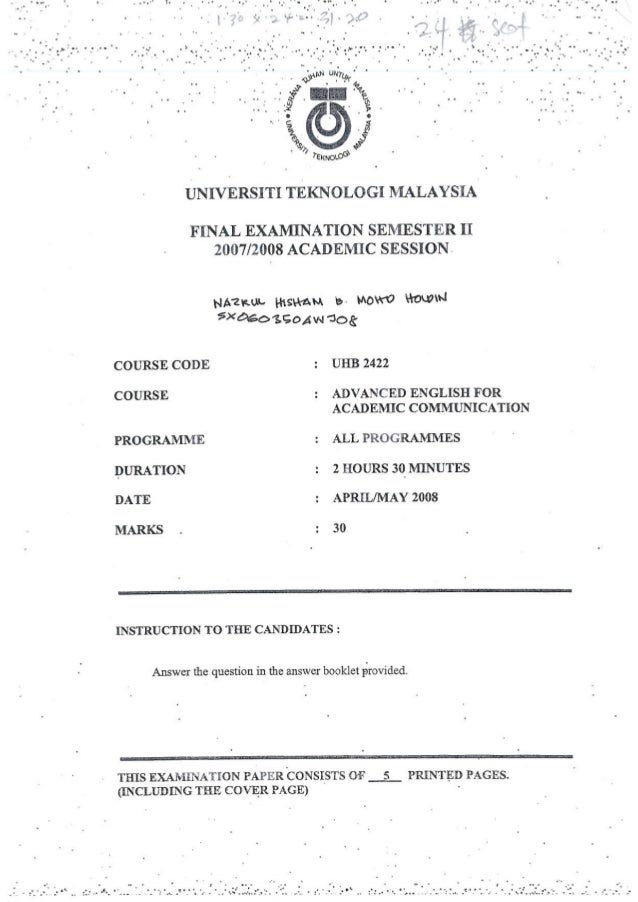 UHB2422 / ULAB2112 - Final exam paper with answer sample
