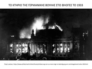 Πηγή εικόνας: https://www.zdf.de/nachrichten/heute/erklaerung-von-sa-mann-legt-ns-beteiligung-am-reichstagsbrand-nahe-100.html
ΤΟ ΚΤΗΡΙΟ ΤΗΣ ΓΕΡΜΑΝΙΚΗΣ ΒΟΥΛΗΣ ΣΤΙΣ ΦΛΟΓΕΣ ΤΟ 1933
 
