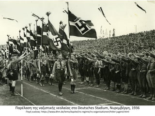 Παρέλαση της ναζιστικής νεολαίας στο Deutsches Stadium, Νυρεμβέργη, 1936
Πηγή εικόνας: https://www.dhm.de/lemo/kapitel/ns-regime/ns-organisationen/hitler-jugend.html
 