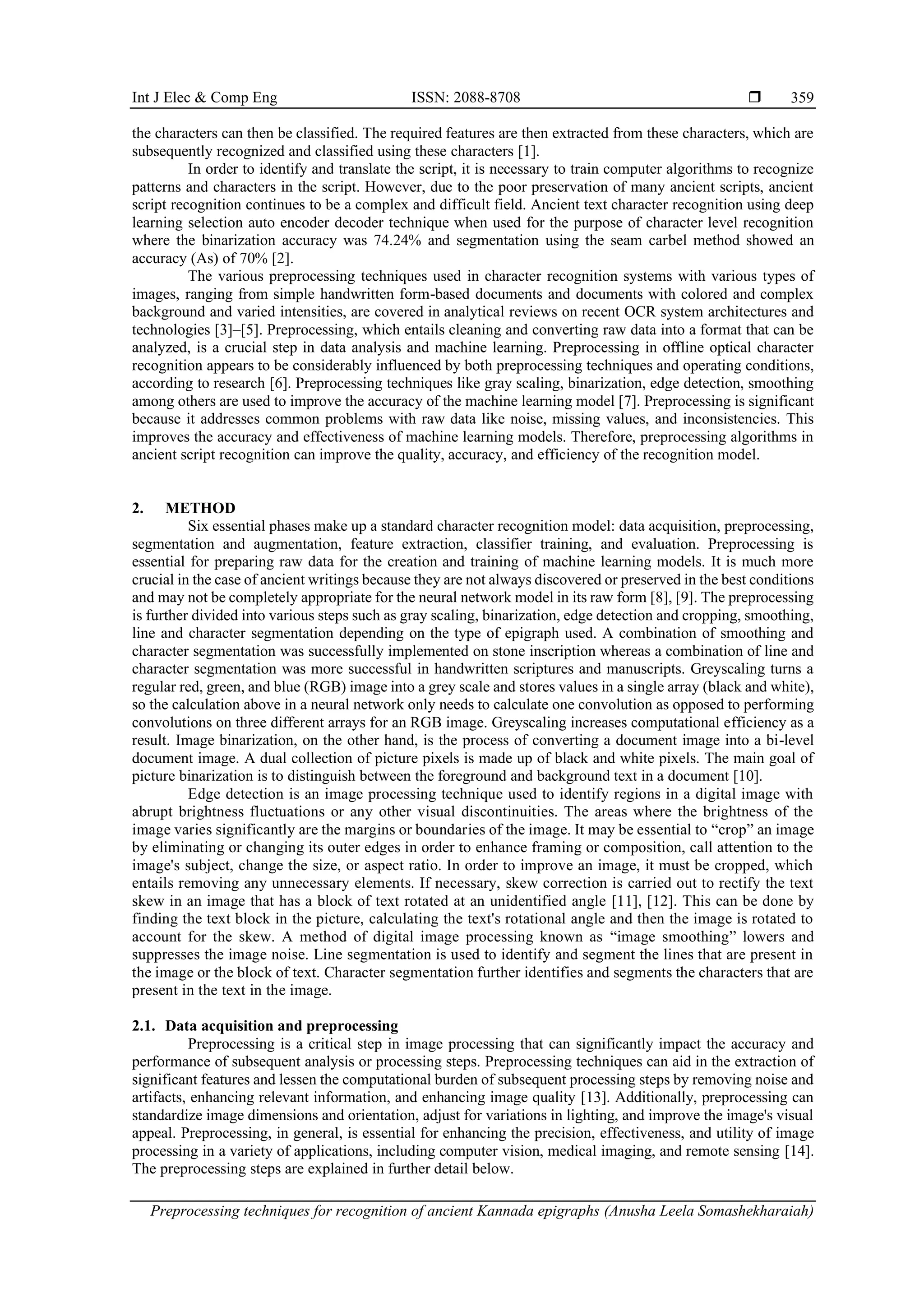 Preprocessing techniques for recognition of ancient kannada epigraphs pdf
