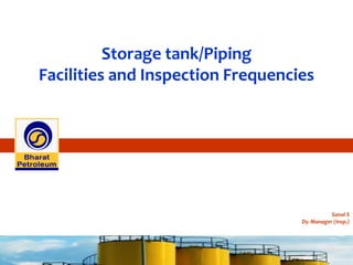 Storage tank/Piping
Facilities and Inspection Frequencies
Sanal S
Dy. Manager (Insp.)
 