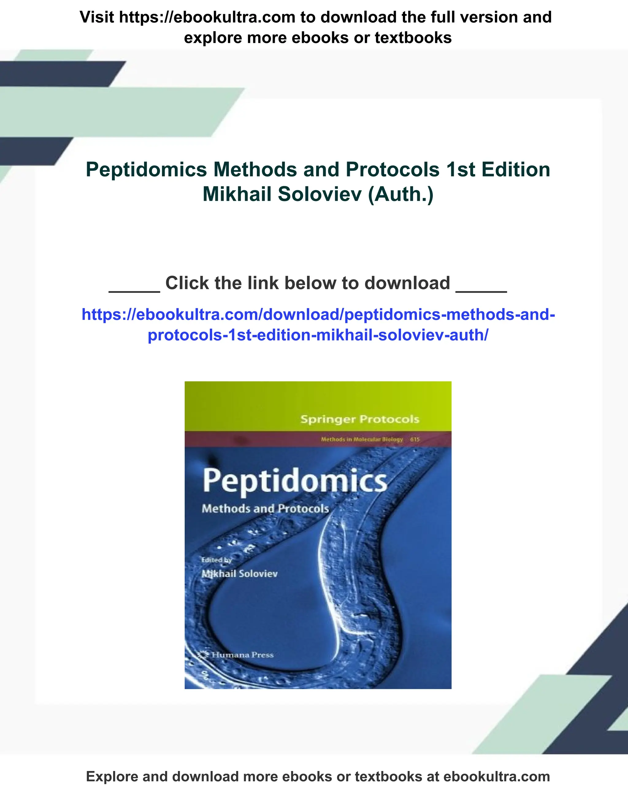 Visit https://ebookultra.com to download the full version and
explore more ebooks or textbooks
Peptidomics Methods and Protocols 1st Edition
Mikhail Soloviev (Auth.)
_____ Click the link below to download _____
https://ebookultra.com/download/peptidomics-methods-and-
protocols-1st-edition-mikhail-soloviev-auth/
Explore and download more ebooks or textbooks at ebookultra.com
 