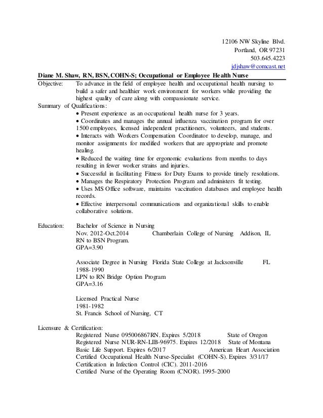 sample health nurse resume