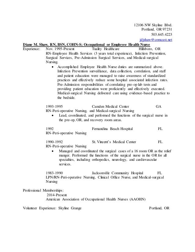 sample health nurse resume