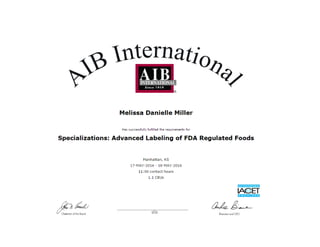 AIB International Certificate- Specializations- Advanced Labeling of FDA Regulated Foods