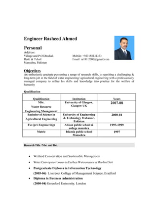Rasheed Ahmed CV (August 2015) | PDF