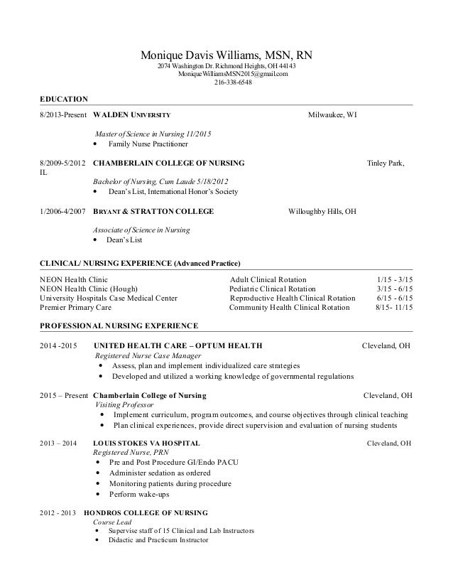 monique williams msn resume