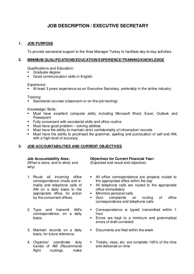 Job Description Executive Secretary
