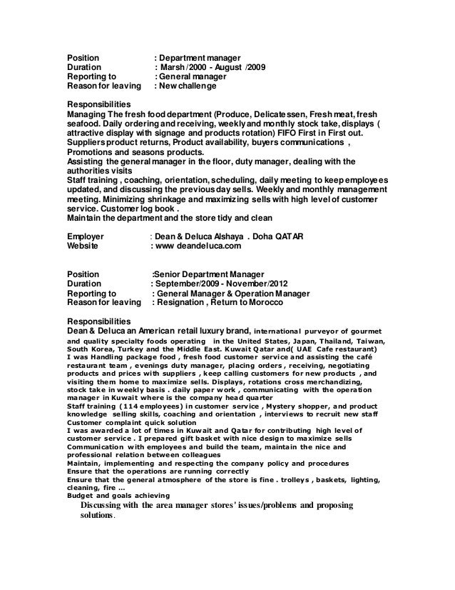 department manager resume