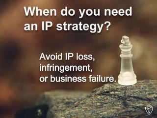 Avoid IP loss,
infringement,
or business failure.
When do you need
an IP strategy?
 