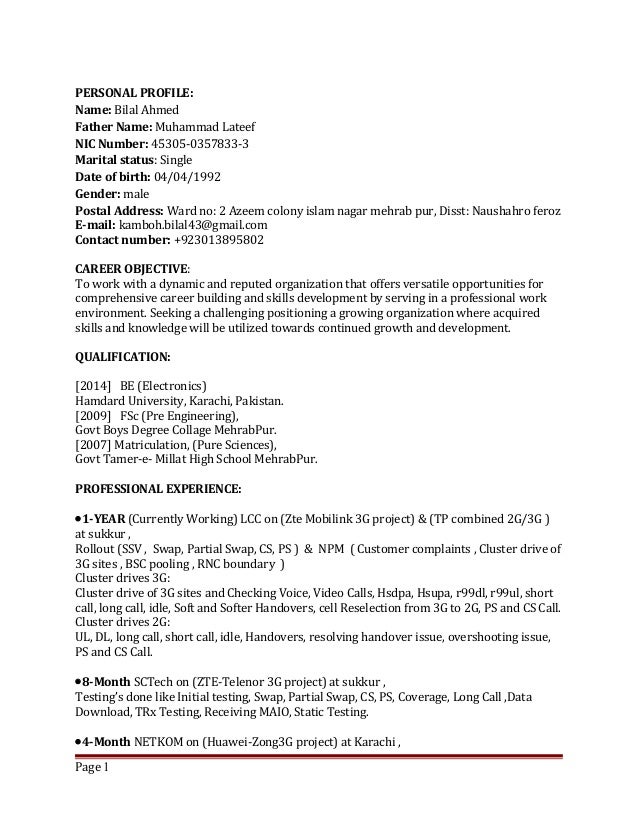 Bilal Ahmed Cv