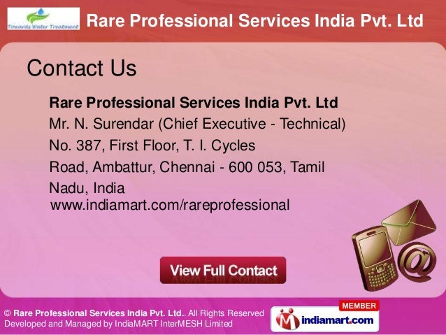 Water Treatment by Rare Professional Services India Pvt. Ltd, Chennai Water Treatment by Rare Professional Services India Pvt. Ltd, Chennai