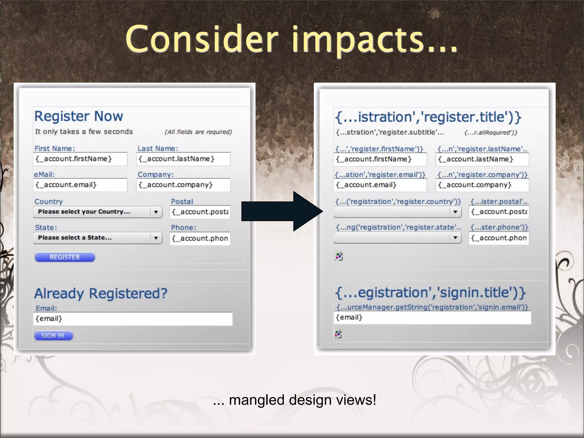 Consider impacts...




     ... mangled design views!
 