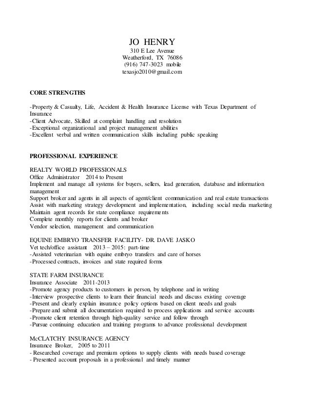 resumes for insurance agents