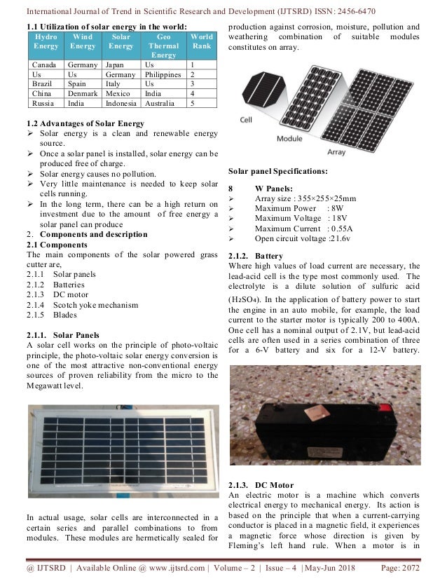 Design and Fabrication of Solar Grass Cutter to Increase Cutting Spac…