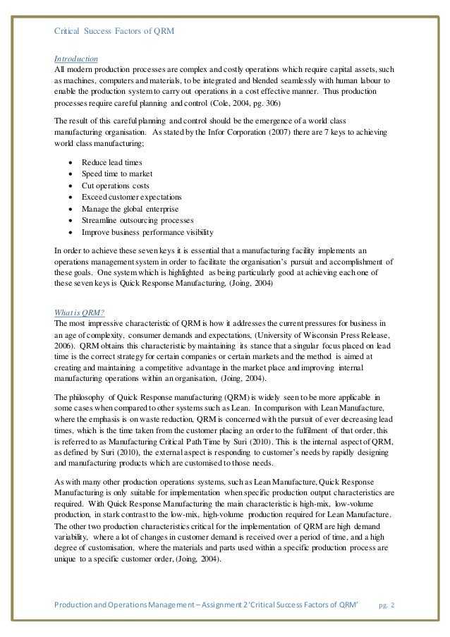 of 92 factors are Factors of Critical QRM Success