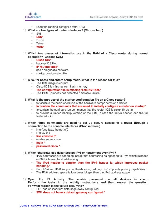 Cisco Chapter 6 Exam Answers