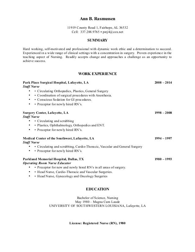 Ann Rasmussen, RN Resume