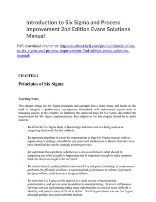 Introduction to Six Sigma and Process Improvement 2nd Edition Evans ...