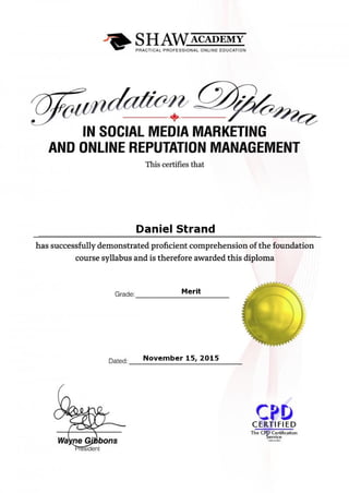 Diploma in Social Media Marketing : ORM 