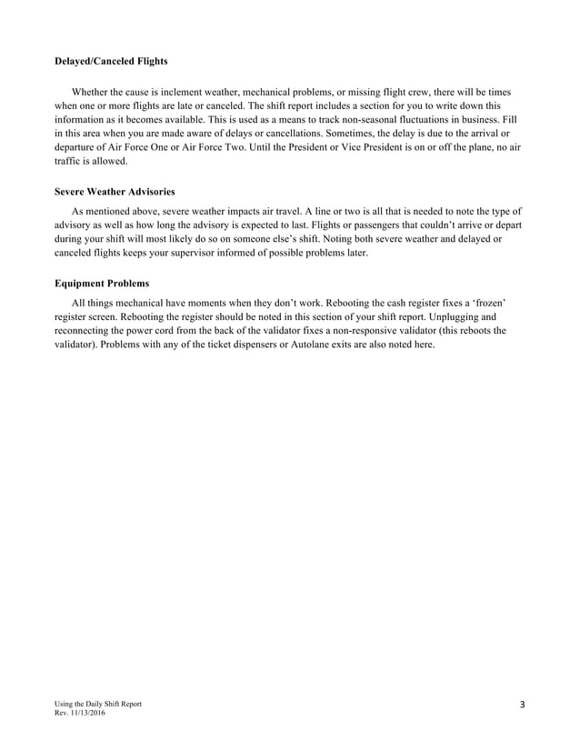 Using the Daily Shift Report | PDF