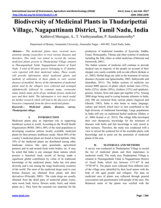 biodiversity of medicinal plants in thudaripettai village | PDF