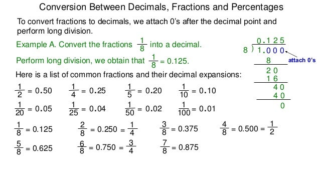 34 conversion between decimals, fractions and percentages