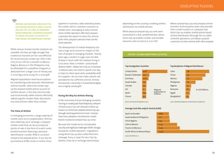 136 137
While various money transfer solutions are
available, the fees are high enough that
traditional channels are not cost-effective
for small amounts (under $30 USD). A fee
of $5 to $10 USD for a transfer to Mexico,
Nigeria, Morocco or the Philippines may
be affordable for a wealthier emigrant or
deducted from a larger sum of money, but
it is too big a price to pay for a small gift.
Migrant populations need secure options
for transferring small amounts. International
airtime transfer, where the sender tops
up the prepaid mobile phone account of
another person, is the only commercially
and economically viable solution efﬁciently
addressing this market. Now, why would
one send airtime rather than money?
The Value of Airtime
In emerging economies, a large majority of
mobile users are on prepaid plans. Airtime,
also called top-up or recharge, is prepaid
mobile credit that can be purchased at
points-of-sale in the form of scratch cards,
printed vouchers featuring a personal
identiﬁcation number (PIN) or via direct
reload to the prepaid phone. It can also be
purchased at ATMs, kiosks or online. Once
payment is received, a data repository stores
the credits, which customers consume as
mobile voice, messaging or data services.
Some mobile operators offer their prepaid
customers the option to share the airtime
with other prepaid customers that use the
same operator.
The development of mobile telephony has
had a huge socio-economic impact on the
lives of people in emerging markets. Twenty
years ago, a worker in Lagos was not able
to keep in touch with her relatives living in
rural areas. Now, a mobile—and prepaid
airtimecredits—allowshertodoso.Amechanic
in Manila does not need to spend a full day
in town to check spare parts availability with
his suppliers. He can now make a phone call,
provided he has sufﬁcient airtime. Airtime
has become a necessity in household budgets,
and a highly valued gift.
Paving the Way for Airtime Sharing
In the rural areas of most emerging countries,
missingorinadequateﬁxedtelephonynetwork
infrastructure has not allowed mobile op-
erators to distribute prepaidairtimetop-ups
throughwiredpayment terminals. Instead,
they have adopted a distribution model
based on physical prepaid top-up cards.
Because this model led to considerable
securityandlogisticalchallenges(theft,storage,
transport), mobile operators migrated to
using direct top-up (also called electronic
recharge, Pulsa, e-Load, Pin-less Top-Up,
bamba, eTop-Up or recharge electronique,
AIRTIME HAS BECOME A NECESSITY IN
HOUSEHOLD BUDGETS,AND A HIGHLY
VALUED GIFT.AS LONG ASWORKERS
FROM EMERGING COUNTRIES MIGRATE
TO MORE AFFLUENT COUNTRIES TO
FINDWORK,INTERNATIONAL AIRTIME
FIGURE 1:GLOBAL REMITTANCE ACTIVITIES
United States
Russian Federation
Germany
Saudi Arabia
Canada
UK
Spain
France
Top Immigration Countries
42.8
12.3
10.8
7.3
7.2
7
6.9
6.7
India
China
Mexico
Philippines
Nigeria
Romania
Egypt
Bangladesh
Top Recipients of Migrant Remittance
38
32
27
16
9
8
7
6
Spain to Ecuador
Saudi Arabia to Philippines
UK to Nigeria
USA to Mexico
France to Morocco
South Africa to Mozambique
Average Costs (fee only) to Send $5 (USD)
6.88
7.11
7.35
11.43
12.92
29.33
Source:World Bank 2011
Migrant
population in
millions
In $US billions
Source: UN International Migration 2009 Source:World Bank Migrations and Remittances Factbook 2011
depending on the country), enabling airtime
distribution via mobile phones.
While physical prepaid top-up cards were
associated to a few, predeﬁned face values,
direct top-up enables smaller and variable
amounts, even as low as $ 0.20 USD.
Where prepaid top-ups and prepaid airtime
transfers to third parties were only possible
from a retail location or a prepaid card,
direct top-up enables mobile phone-based
airtime distribution (through the so-called
umbrella operators), and allows prepaid
customers to share airtime with other prepaid
DISRUPTIVE PLAYERS
 