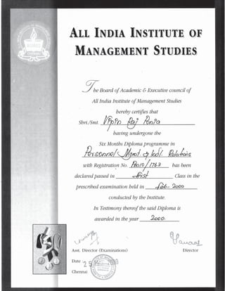 Diploma Personal Maanagment and industrial relation