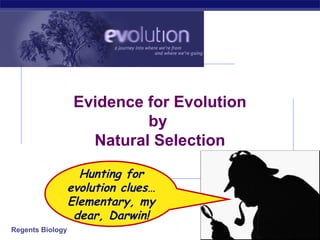 Evidence for Evolution
by
Natural Selection
Hunting for
evolution clues…
Elementary, my
dear, Darwin!
Regents Biology

2006-2007

 
