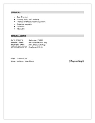 Resume_Mayank Negi (14 June 2016) | PDF